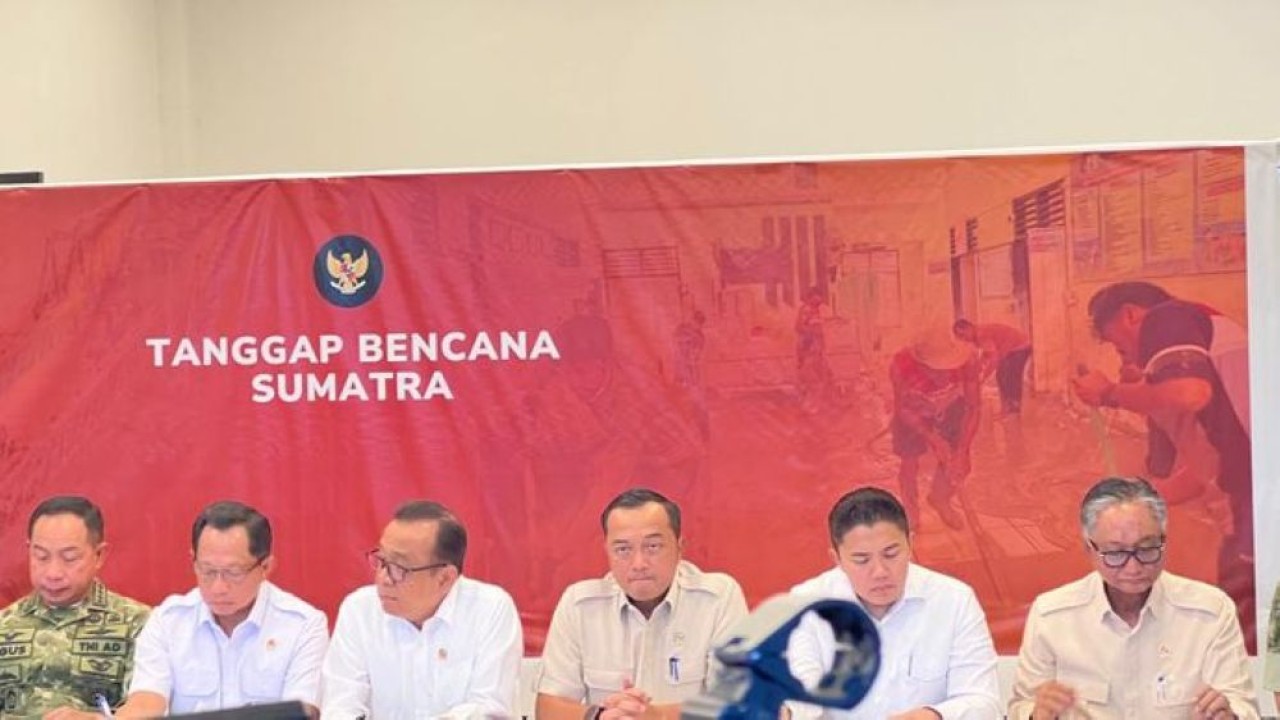 Konferensi pers pemerintah terkait penanganan bencana Sumatra. (Foto: NTVNews.id)