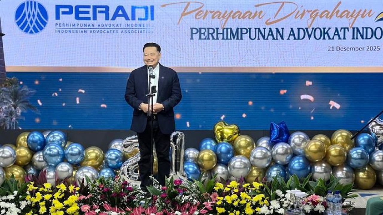 Ketua Umum DPN Peradi Otto Hasibuan di acara perayaan HUT ke-21 Peradi.