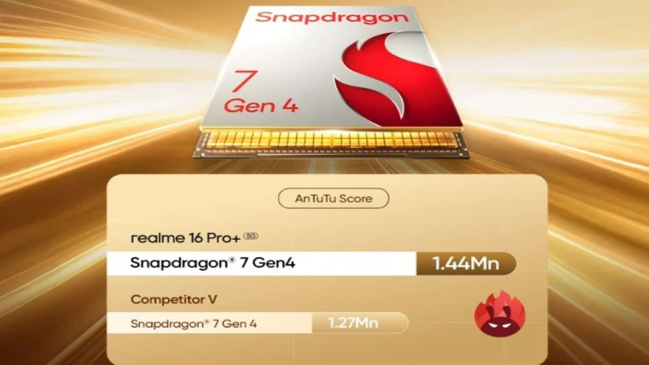 Realme 16 Pro+ ditenagai chipset terbaru Qualcomm Snapdragon 7 Gen 4. (Foto: Istimewa via Gizmochina)