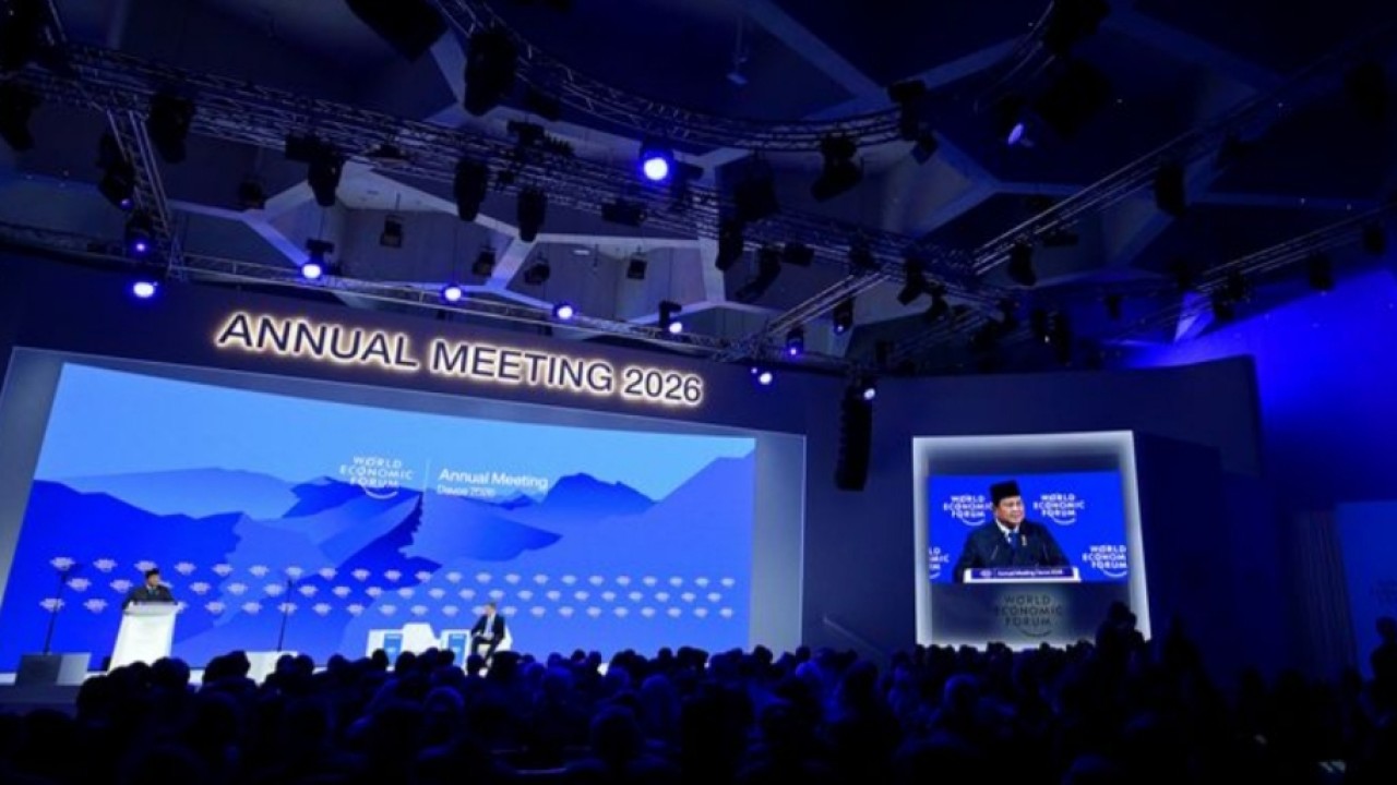 Presiden Prabowo saat pidato di WEF, Davos, Swiss (Bakom RI)