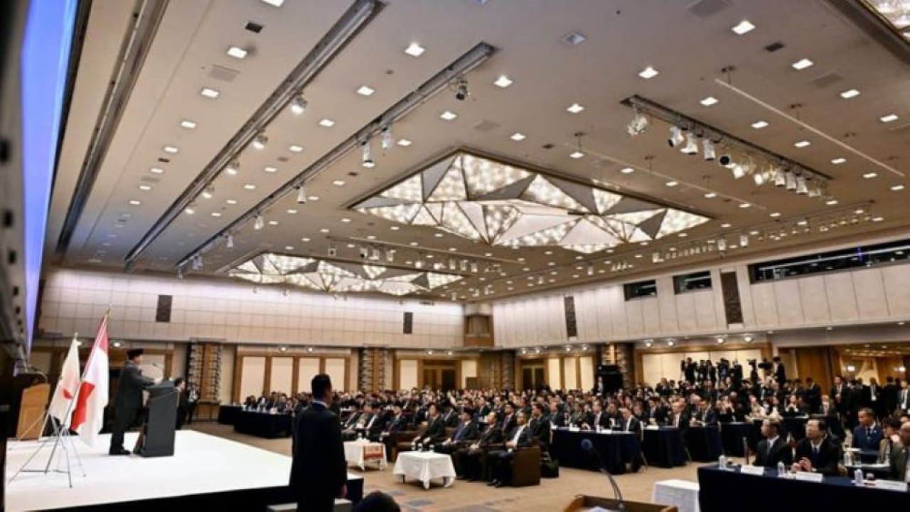 Presiden Prabowo Subianto saat menghadiri acara Business Forum di Tokyo, Jepang, Senin, 30 Maret 2026. (Foto: Dok/Istimewa/Bakom RI)