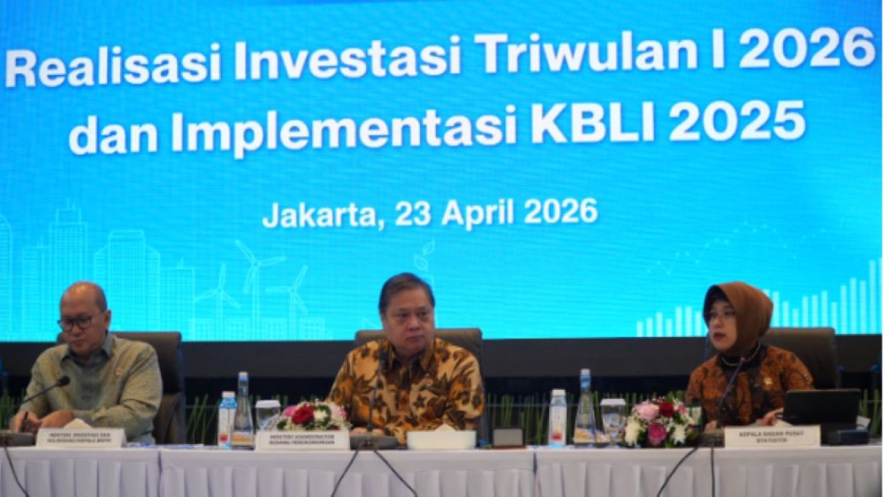 Konferensi Pers Realisasi Investasi Triwulan I 2026 dan Implementasi KBLI 2025 di Jakarta, Kamis (23/4).