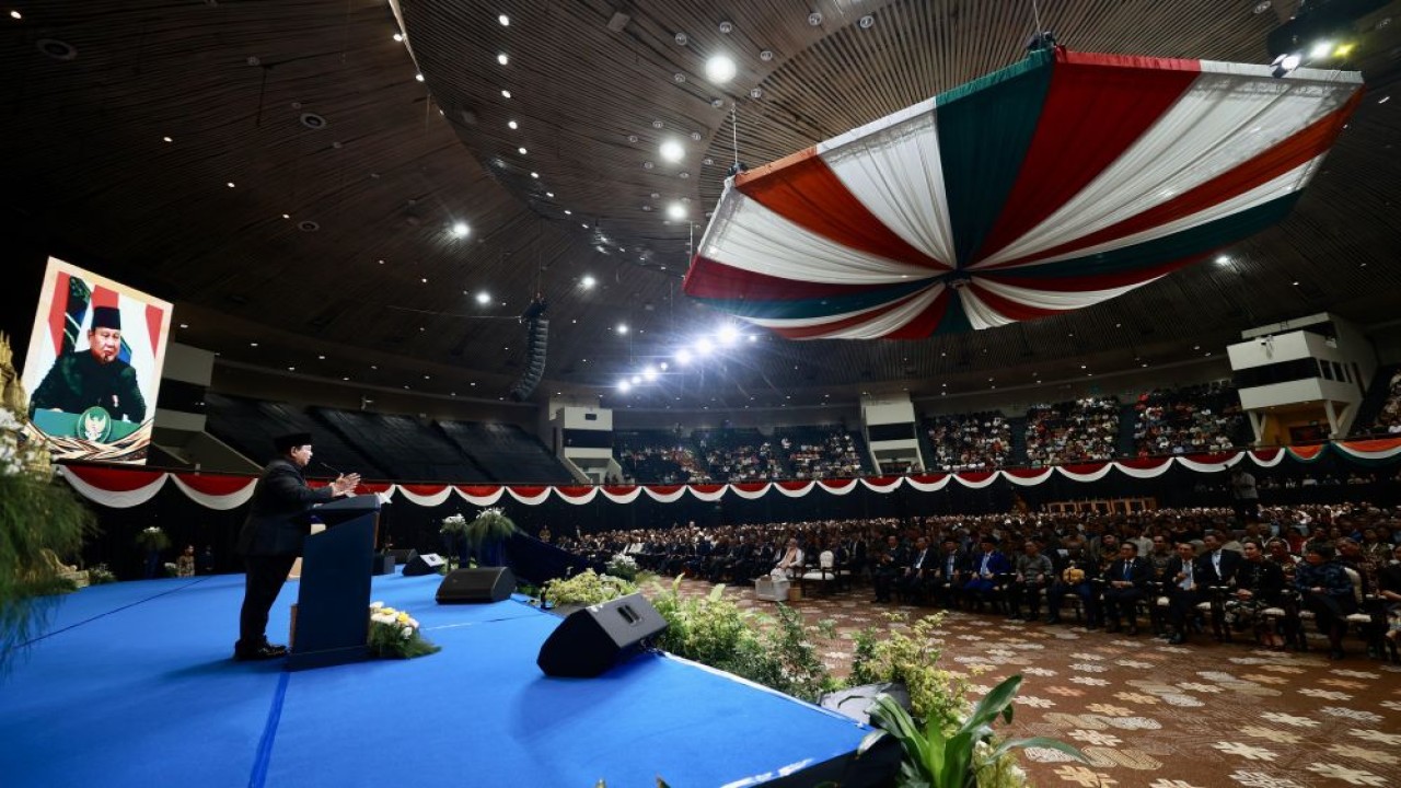 Presiden Prabowo Subianto memberikan pidato sambutan di acara makan malam bersama Perdana Menteri (PM) India Narendra Modi, di Jakarta, Selasa (7/7/2026). (Foto: Dok/Istimewa/Bakom RI)