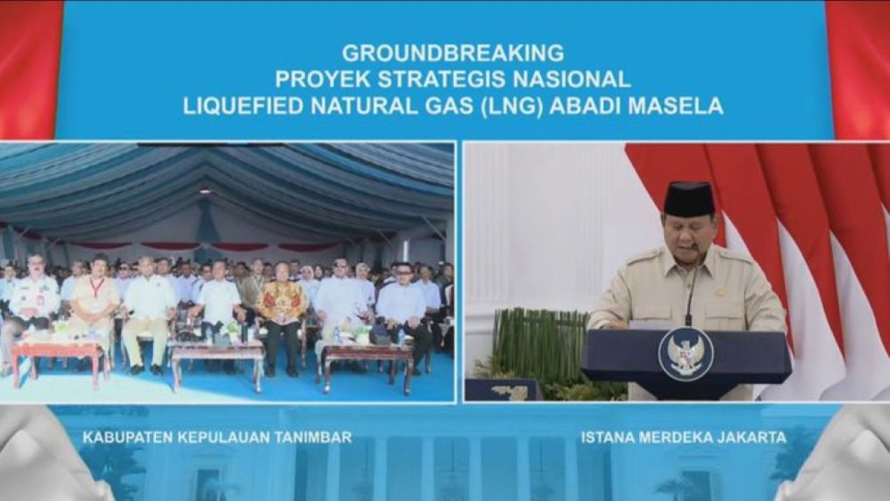 Presiden Prabowo Subianto saat groundbreaking Proyek Strategis Nasional (PSN) Liquefied Natural Gas (LNG) Abadi Masela di Kabupaten Kepulauan Tanimbar, Provinsi Maluku, Kamis, 16 Juli 2026. (Foto: Istimewa)