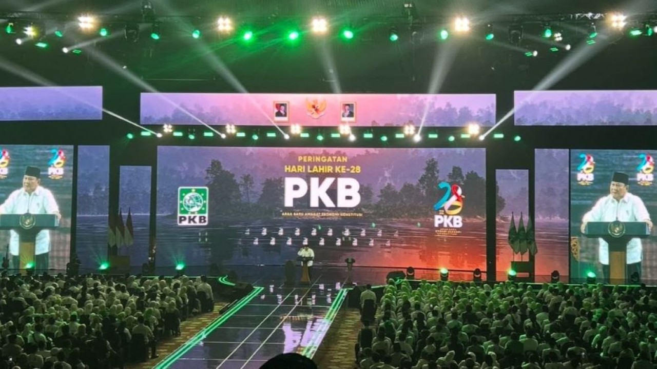 Presiden Prabowo Subianto menghadiri Hari Lahir (Harlah) ke-28 PKB di Jakarta Convention Center (JCC), Senayan, Jakarta, Kamis, 23 Juli 2026 malam. (Foto: Dok/Istimewa/Bakom RI)