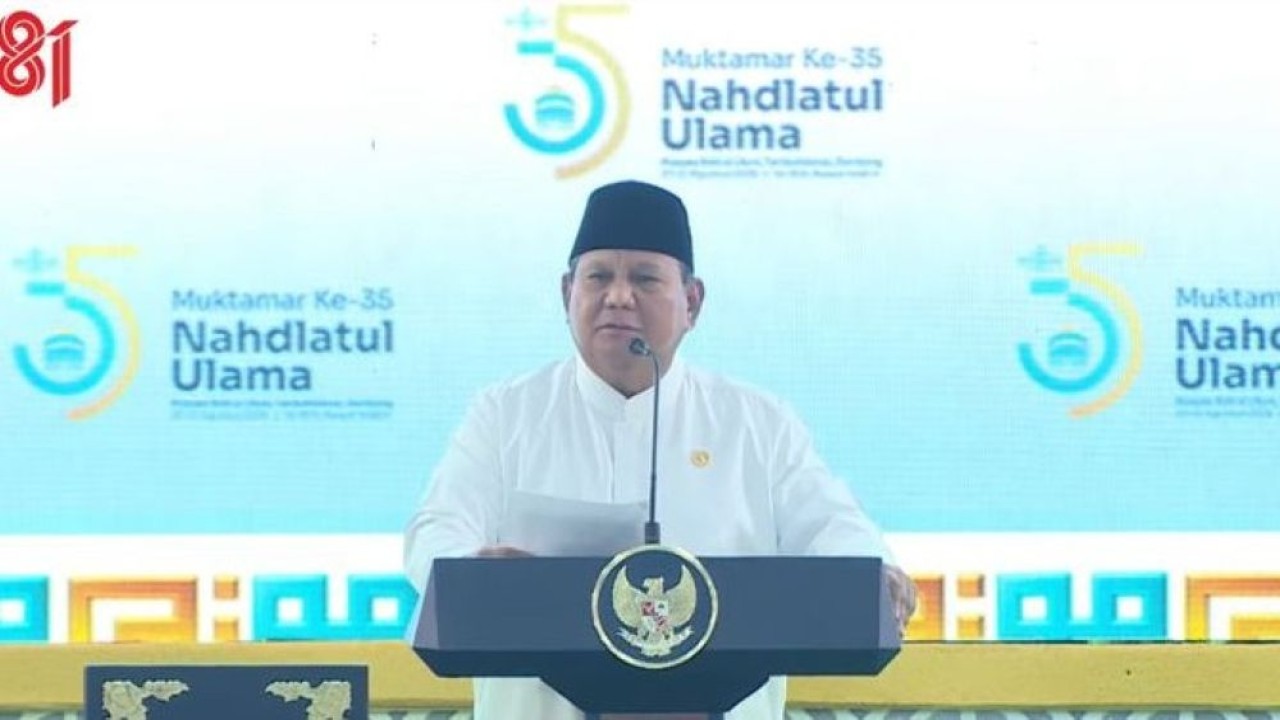 Presiden Prabowo Subianto menghadiri pembukaan Muktamar ke-35 Nahdlatul Ulama (NU) di Jombang, Jawa Timur. (Foto: Istimewa)