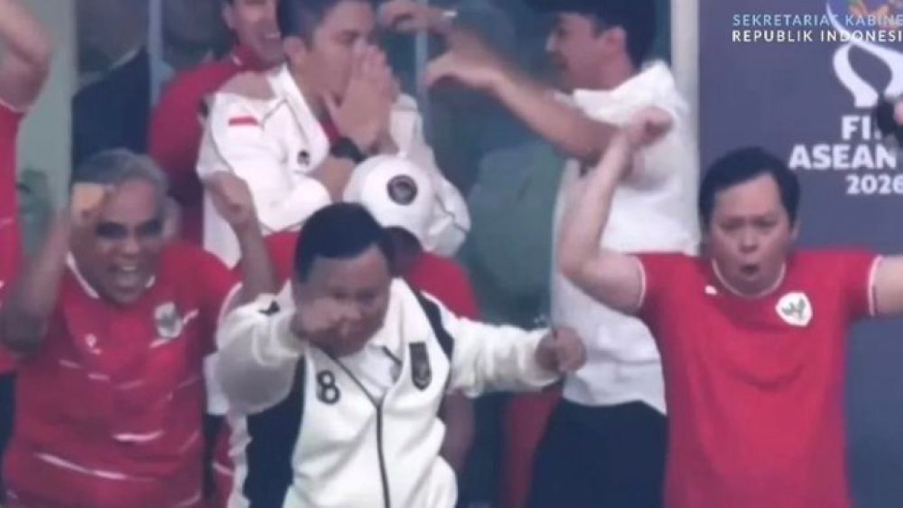 Ekspresi Presiden Prabowo Subianto ketika Timnas Indonesia mengalahkan Thailand dalam final FIFA ASEAN Cup 2026 menjadi sorotan public. (Foto: Istimewa)