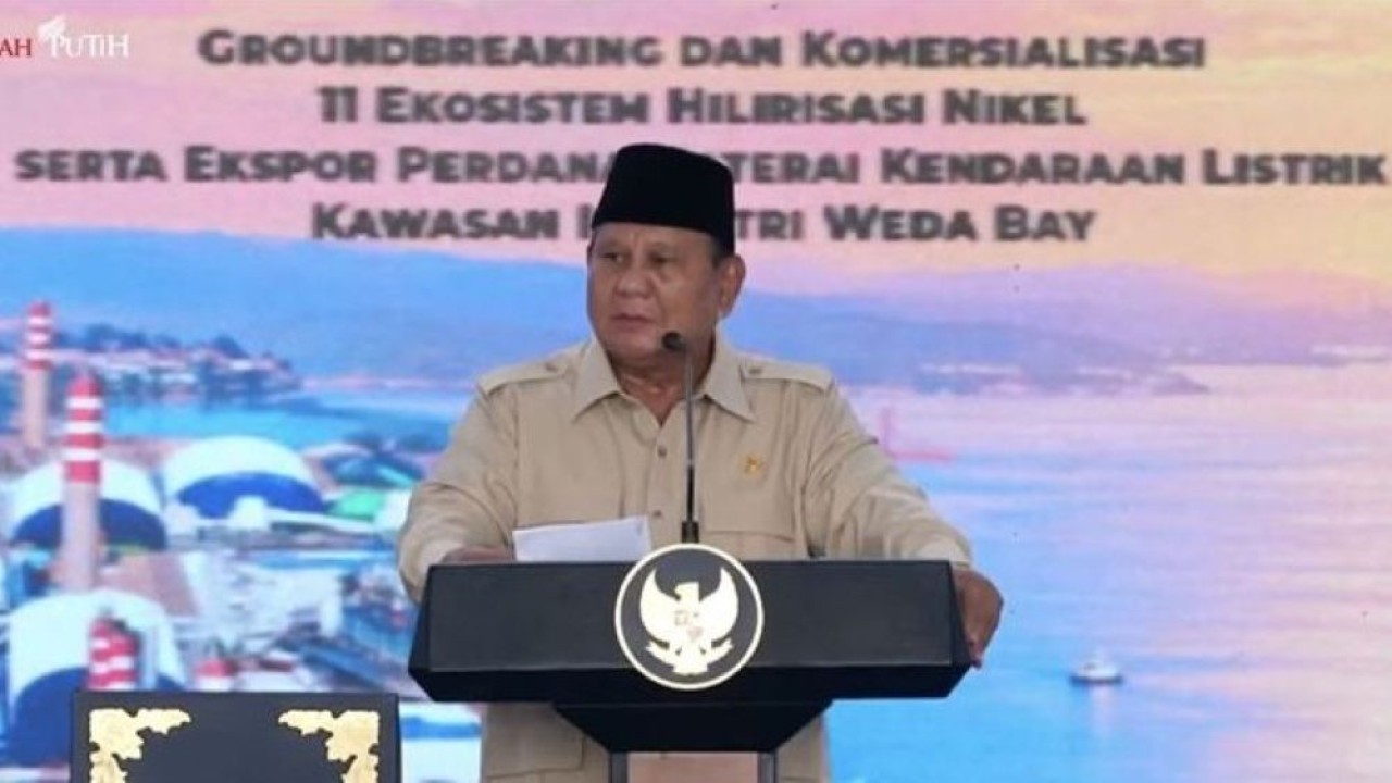 Presiden Prabowo Subianto menghadiri kegiatan Groundbreaking 11 Ekosistem Hilirisasi Nikel sekaligus Ekspor Perdana Baterai Kendaraan Listrik di Maluku Utara, Kamis, 8 Oktober 2026. (Foto: Istimewa)