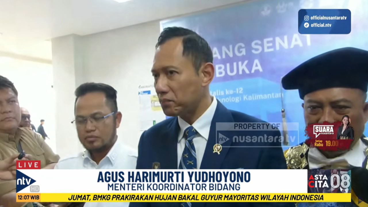 Menteri Koordinator Bidang Infrastruktur dan Pembangunan Kewilayahan, Agus Harimurti Yudhoyono (AHY) saat menghadiri undangan sebagai tamu kehormatan di Statalis ke-12 Institut Teknologi Kalimantan (ITK) di Kota Balikpapan, Kalimantan Timur
